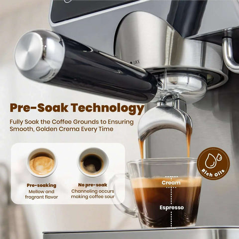 Espresso Machine With 20 Bar Pressure, Touchscreen Interface, Milk Frother And Hot Water, Stainless Steel Coffee Maker