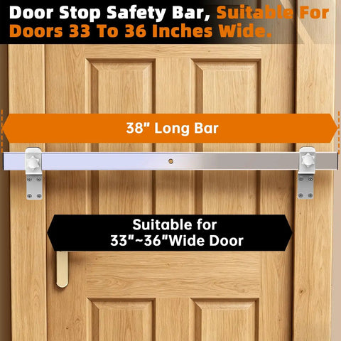 Heavy Duty Stainless Steel Door Security Bar Featuring Tough As Nails Anti Collision Design And Ridiculously Strong Forced Entry Blocking For Reliable Home Defense With Easy One Hand Operation on door.