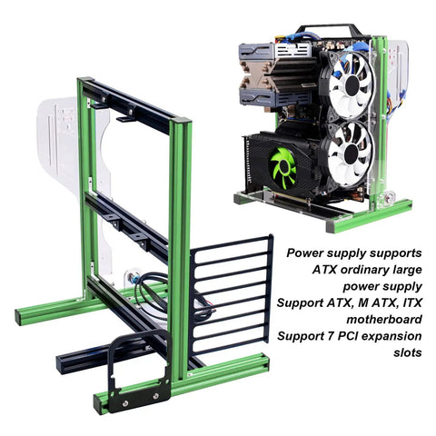 Open Frame Computer Case For ITX MATX ATX Builds Aluminum Open Air PC Test Bench With Vertical Motherboard Mount DIY Kit In Green And Black