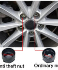 Audi Lug Nut Covers And Wheel Center Caps Kit With Tire Screw Caps 24 Piece Set Plus Disassembly Tool Grey, on wheel with anti-theft cap.