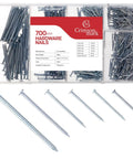 Nails Assortment Kit With 700 Pieces Of Galvanized High Carbon Steel Finish Nails For Hanging Pictures And Wall Art Decor Includes Handy Organizer Box And Six Sizes From Three Quarters Inch To Two Inches