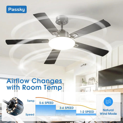 52 Inch Ceiling Fan With Light And Remote, Dimmable 3CCT, Black, displaying airflow changes in a modern room setting