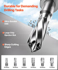 VEVOR magnetic drill press with 6 coring bits (15x30mm–27x30mm) on metal surface