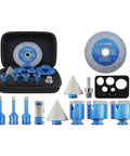RockSolid Diamond Tile Hole Saw Kit With M14 Threads For Angle Grinders, Fast And Clean Cuts Through Porcelain Granite Marble, Precision Chamfering Tools Perfect For DIY Pros And Super Tough Tiling Projects Today. Blue diamond hole saw set in case with drill bits and adapters