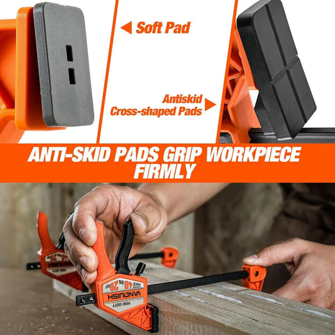 4 Pack 4 Inch Mini Bar Clamps for Woodworking, Tough 40 Lb Clamp Force, Compact 7.8 Inch Opening and 1.4 Inch Throat, Easy Grip Mini F Clamps for Fine Woodworking Projects and Crafting, anti-skid pads gripping wood