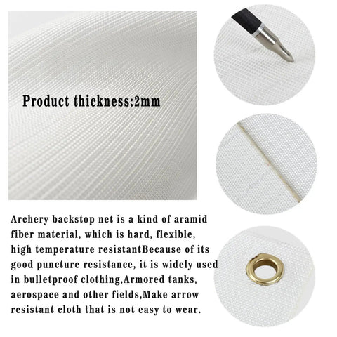 Close-up of 2mm thick HD fiber cloth from Camouflage Archery Target Backstop. Detailed texture and arrow tip visible.