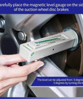 Adjustable Magnetic Wheel Alignment Gauge Tool For Camber Caster And Toe Measurements in use on vehicle wheel