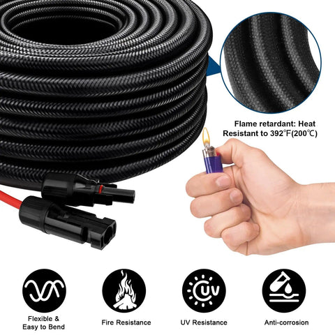 10 AWG 10 Ft Solar Panel Extension Cable With Waterproof Male And Female Connectors and Flame Retardant Sleeving in use