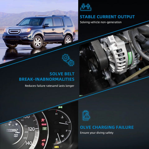 Beefed Up 130A High Output Alternator Replacement for Honda Odyssey 2011 2013 3.5L, Honda Pilot 2012 2015 3.5L, Ridgeline 2012 2014 3.5L with Internal Regulator and Fan in vehicle collage