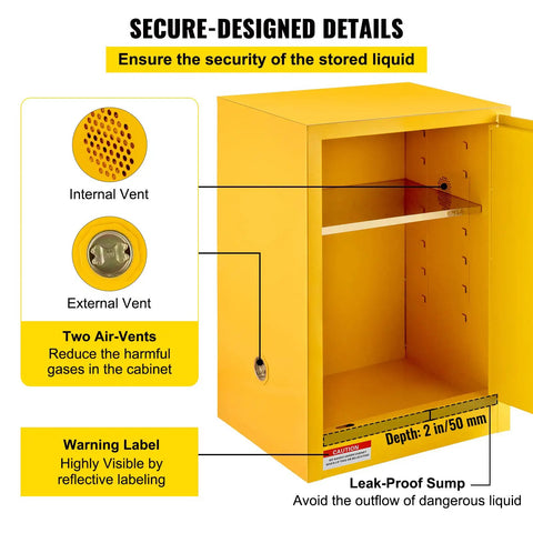 Flammable Storage Cabinet 18 By 18 By 35 Inches Galvanized Steel Safety Cabinet With Adjustable Shelves Yellow Built Tough