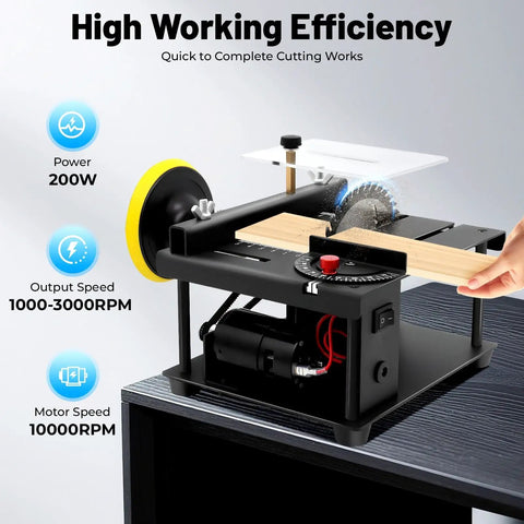 Compact Mini Table Saw For DIYers, Adjustable 0 To 90 Degree Angle, 1.38 Inch Cutting Depth, Dual Copper Motor And Safety Guard