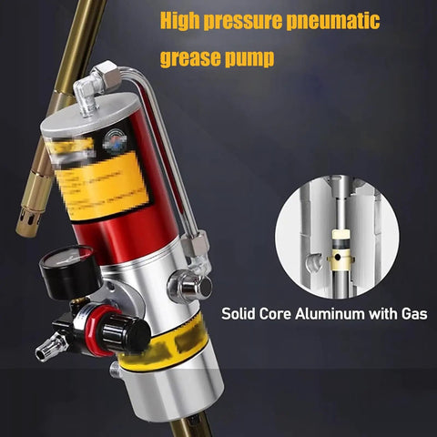 Heavy Duty Pneumatic Grease Pump Kit For 55 Gallon Drums With 50 To 1 Pressure Ratio, featuring aluminum body and gauge.
