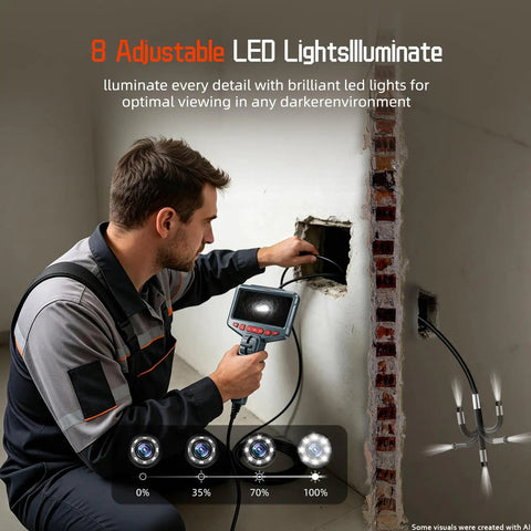 Using Two Way Articulating Borescope With 1080P HD Endoscope Camera And 8 LED Lights for wall inspection