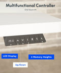 Electric Adjustable Workbench With 55 By 28 Inch Desk multifunctional controller with LED display and memory presets.
