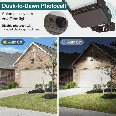 LED Parking Lot Light With 240W 200W And 150W Options, 36000 Lumens At 150 Lumens Per Watt, Dusk to dawn sensor on and off