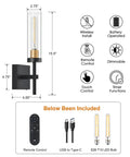 Battery Powered Wireless Wall Sconces With Remote Control Set Of 2 No Wiring Needed Black And Gold Dimmable Rechargeable LED Lights