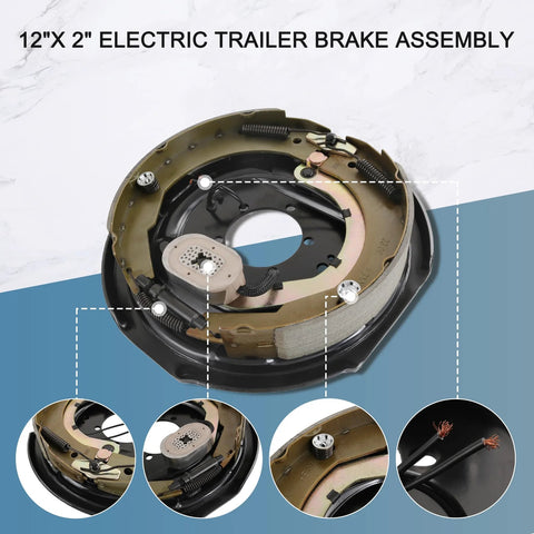 12x2 inch electric trailer brake assembly for most 5200–7000 lb trailer axles; left-right pair.