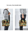 Person carrying and holding Desert Cowboy Insulated Lunch Cooler Bag 10L Leakproof Portable Lunch Box for picnic, hiking, and work.