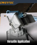 Go To Vacuum Base Vise With 2-3/4 Inch Jaw in use on a table, demonstrating grip and swivel function for woodworking and model building.