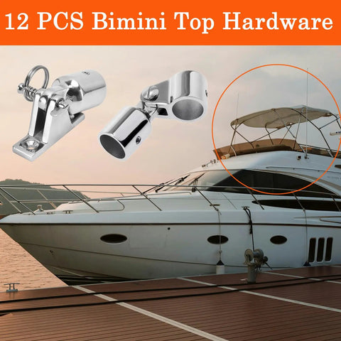 12 Piece Bimini Top Hardware Kit With Eye End Caps, Jaw Slides And Deck Hinges, Quick Release Pins, Pro Grade