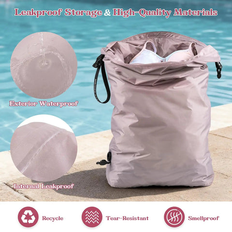Travel Laundry Bag For Dirty Clothes With Waterproof Moisture Resistant Vacuum Compression Space Saving Organizer For Cruise Gym And Beach Trips Keeps Your Luggage Tidy And Clothes Fresh On The Go, showing leakproof and high-quality material features.