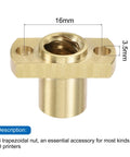 Solid T8 Lead Screw Trapezoidal Nut 2mm Pitch 8mm Lead For 3D Printer Brass Tone Pack Of 2 with 3.5mm Mounting Holes