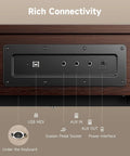 Connectivity panel of 88 Key Weighted Keyboard Piano with Graded Hammer Action for home studio, walnut wood finish.