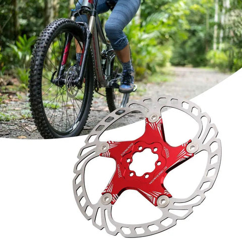 Top Tier 203mm Five Nail Disc Brake Rotor For Hydraulic And Mechanical Calipers Lightweight trail weapon on mountain bike in red build.