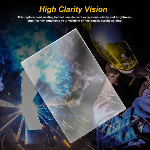 Sentinel A50 Inside Cover Lens Replacement for Welding Helmet with Clear Inner Lenses, shows lens and welder in action