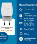 Specifications of 3 In 1 European Travel Plug Adapter With USB A And USB C Compact Type C Converter For Phones Laptops Cameras
