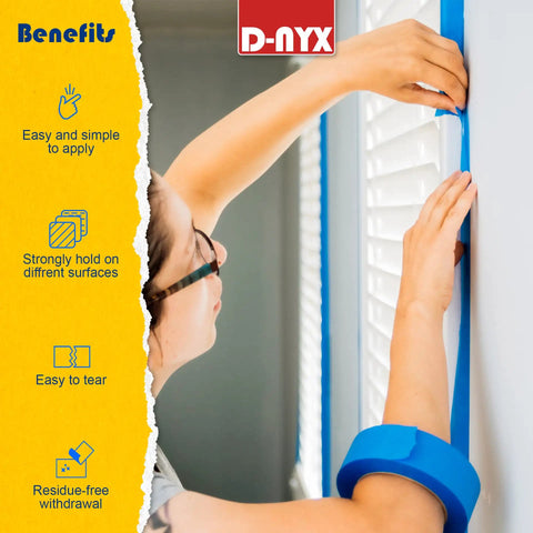 Person applying 3 Pack Pro Grade Painter Tape Blue Masking Tape 2 Inch By 60 Yards Each Residue Free Multi Surface For Sharp Lines