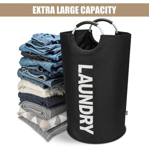 Hella Spacious 90L Collapsible Laundry Hamper Legit Heavy Duty Oxford Fabric Wash Basket With Soft Foam Grip Handle Easy Wipe Clean Folding Storage Bin In Thick Black