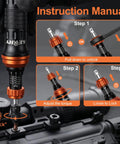 Heavy Duty Quarter Inch Drive Torque Screwdriver Set With 10 To 80 In Lb Range And 34 Bit Kit S2 Steel Standard Phillips Slotted Torx And Hex Bits Quick Change Adapter For Precise Maintenance Tasks. instruction manual showing torque adjustment steps