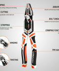 Heavy Duty 8 In 1 Linesman Pliers For Electrical DIY Projects Wire Cutter Crimper Stripper Twist Deburr Winding And More Go To Multipurpose CRV Steel Hand Tool diagram