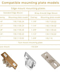 8 Pack Self Closing Cabinet Hinges Replacement with edge mount plates and mounting models for kitchen cabinetry details.