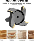 Four Wing Coated Carbide Insert CNC Spoilboard Surfacing Router Bit With Half Inch Shank And Two And A Half Inch Cutting Diameter Includes Four Extra Carbide Inserts For Quick Replacement And Durable Budget Friendly Performance, suitable for wood types including MDF, plywood, and more.