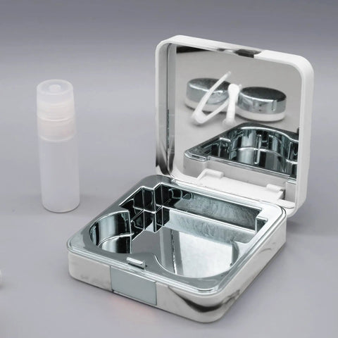 Portable Square Contact Lens Case Kit With Remover Tool And Applicator Mirror And Solution Bottle For Travel On The Go Daily Outdoor Use