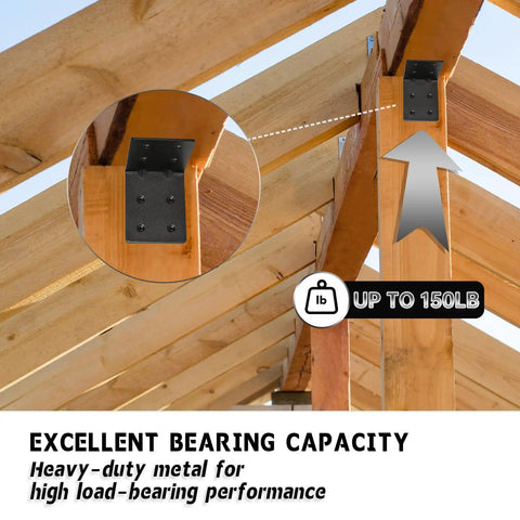 Heavy Duty Steel Corner Brackets 4x4x3 Inch 90 Degree Right Angle Shelf Brackets installed on wooden beams for structural support
