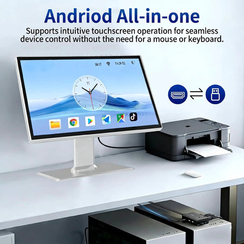 15.6 Inch Android 11 Touchscreen All In One Display With RK3568 Quad Core Processor on office desk with printer
