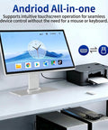 21.5 Inch Android 11 Touchscreen Monitor Powered By Rk3568 Chipset And 4G Ram 32G Storage Ready To Roll For Office Automation Or Bars Smooth Operator Performance Top Tier 1080P Visuals With Built In Speakers on desk with printer and computer.