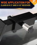 Stainless Steel Trailer Hitch Lock That Locks It Down For Class III And IV Hitches Five Eighths Inch Pin Fits Two Inch And Two Point Five Inch Receivers Heavy Duty Anti Theft Receiver Lock With Eight Anti Rattle O Rings And Waterproof Cap installed on a receiver.