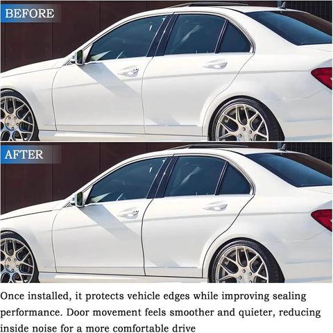 Before and after image of a white car using Kia Forte Koup Door Edge Guard 2009 2013 With Tool Free Install Flexible 8 To 10mm U Channel Edge Protector