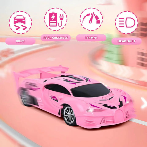 Pink Remote Control Car For Girls With Rechargeable Battery High Speed Drift RC Toy One Eighteenth Scale on racing track