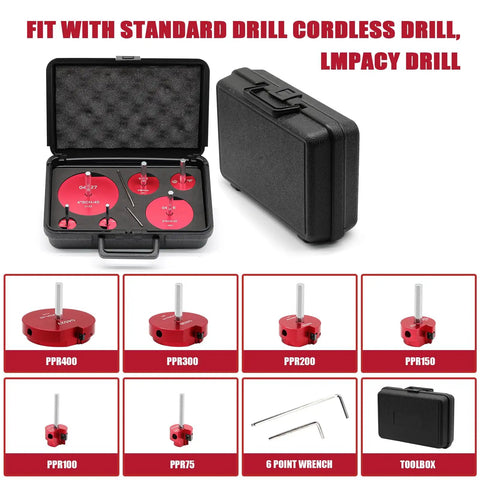Six Piece PVC Pipe Reamer Kit For Drills, Plastic PVC Socket Saver Set With Heads In Case, Handy DIY Must Have