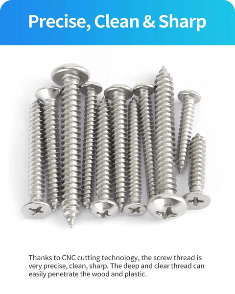 Stainless Steel Self Tapping Screws Assortment Kit 560 Pcs M3 M4 M5 M6 Flat Head Phillips Drive for DIY Projects Silver