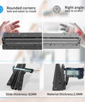 Built Tough Heavy Duty Undermount Drawer Slides 32 Inch Full Extension Ball Bearing Bottom Mounted Concealed Rails With 260 Lb Load Capacity, rounded and right angles comparison, with measurement details