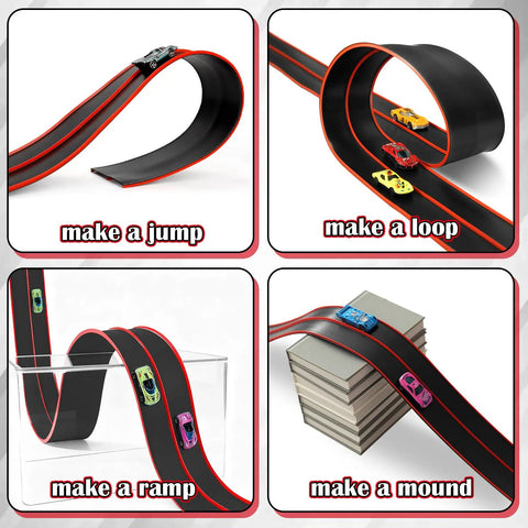 Hot Wheels Compatible 15 Ft Flexible Race Track Starter Set With Sturdy Suction Cups Rolls Up Portable Wall Ramp Spiral Track