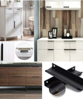 10 Pack Black Cabinet Handles 5 Inch Finger Pulls for Cabinets and Dresser Drawers With 5 Inch Hole Centers displayed on furniture.