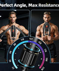 Upgrade Your Gains With This East Mount Twister Arm Exerciser showing adjustable hydraulic resistance settings and user positions.