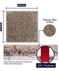 Image of Walk In The Park Plush Carpet Tiles With Built In Padding 18x18 Peel And Stick Flooring displaying size and thickness.